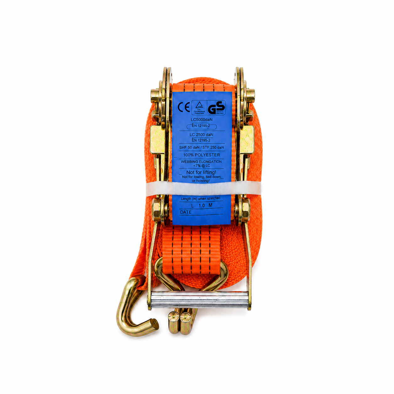 Heavy Duty Ratchet Cargo Belt 5 Ton 2" x 10M Double J Hook (Orange)