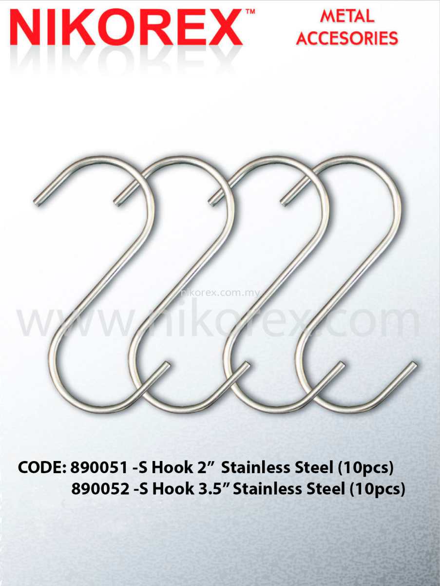 890051-890052 S HOOK STAINLESS STEEL (10PCS) S HOOKS & CURTAIN HOOKS  Singapore Supplier, Supply, Manufacturer