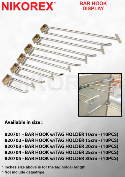 820701-820705 Bar Hook w/Tag Holder - 10PCS SQUARE AND ROUND BAR ACCESSORIES Singapore Supplier, Supply, Manufacturer | Nikorex Display (S) Pte. Ltd.