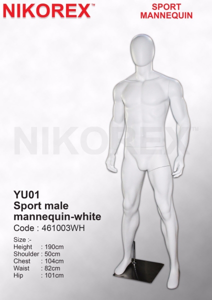 461003WH - MALE SPORT/M (EGG FACE) MATTE WHITE (YU01) Sport Mannequin MANNEQUINS Singapore Supplier, Supply, Manufacturer | Nikorex Display (S) Pte. Ltd.