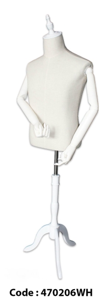 470206WH - MALE TORSO with HAND and WOODEN TRIPOD (WHITE) TORSO BODYFOAM MANNEQUIN MANNEQUINS Singapore Supplier, Supply, Manufacturer | Nikorex Display (S) Pte. Ltd.