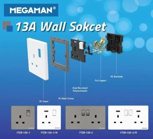 Megaman YTZ8 13A 1 Gang Big Button Neon Switch Socket (Grey) KL ...