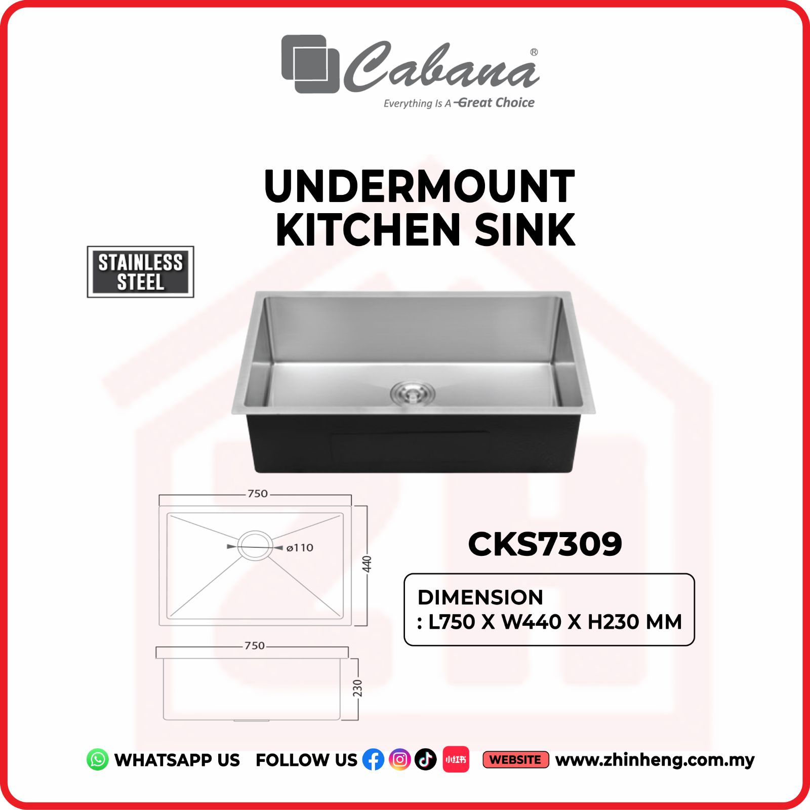CABANA UNDERMOUNT KITCHEN SINK [SINGLE BOWL] CKS7309
