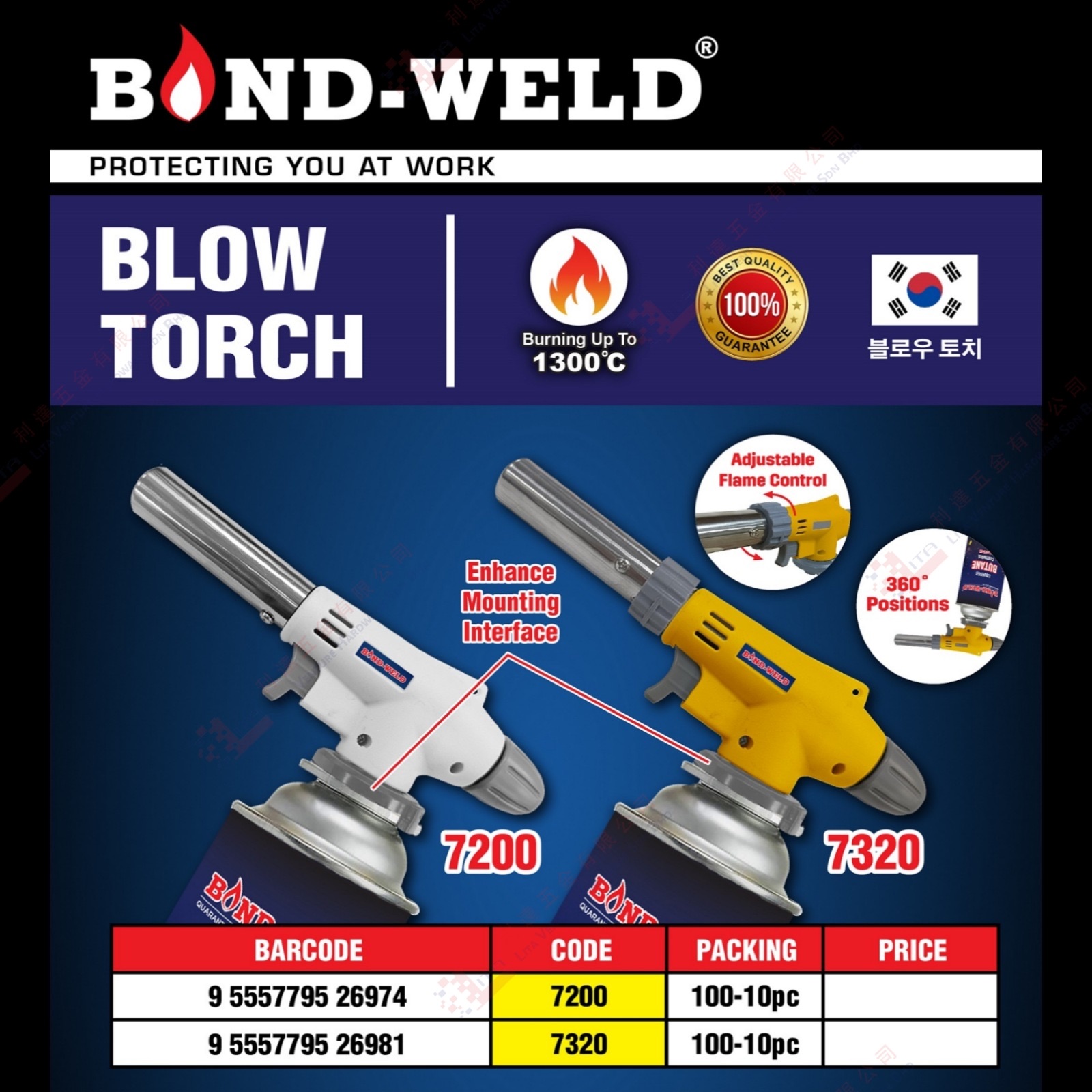 BOND WELD BRAND BLOW TORCH - 7200 7320