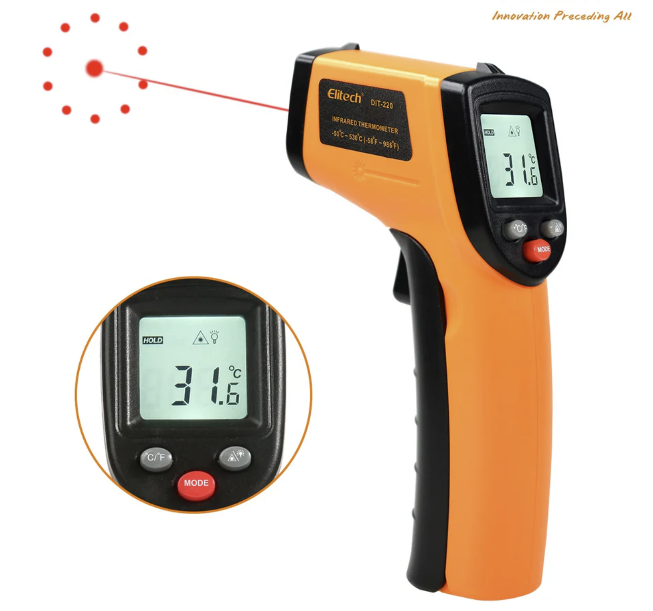 ELITECH DIT-220 Infrared Thermometer – High-Precision, Non-Contact Temperature Gun with Laser Targeting, Adjustable Emissivity, and Self-Calibration