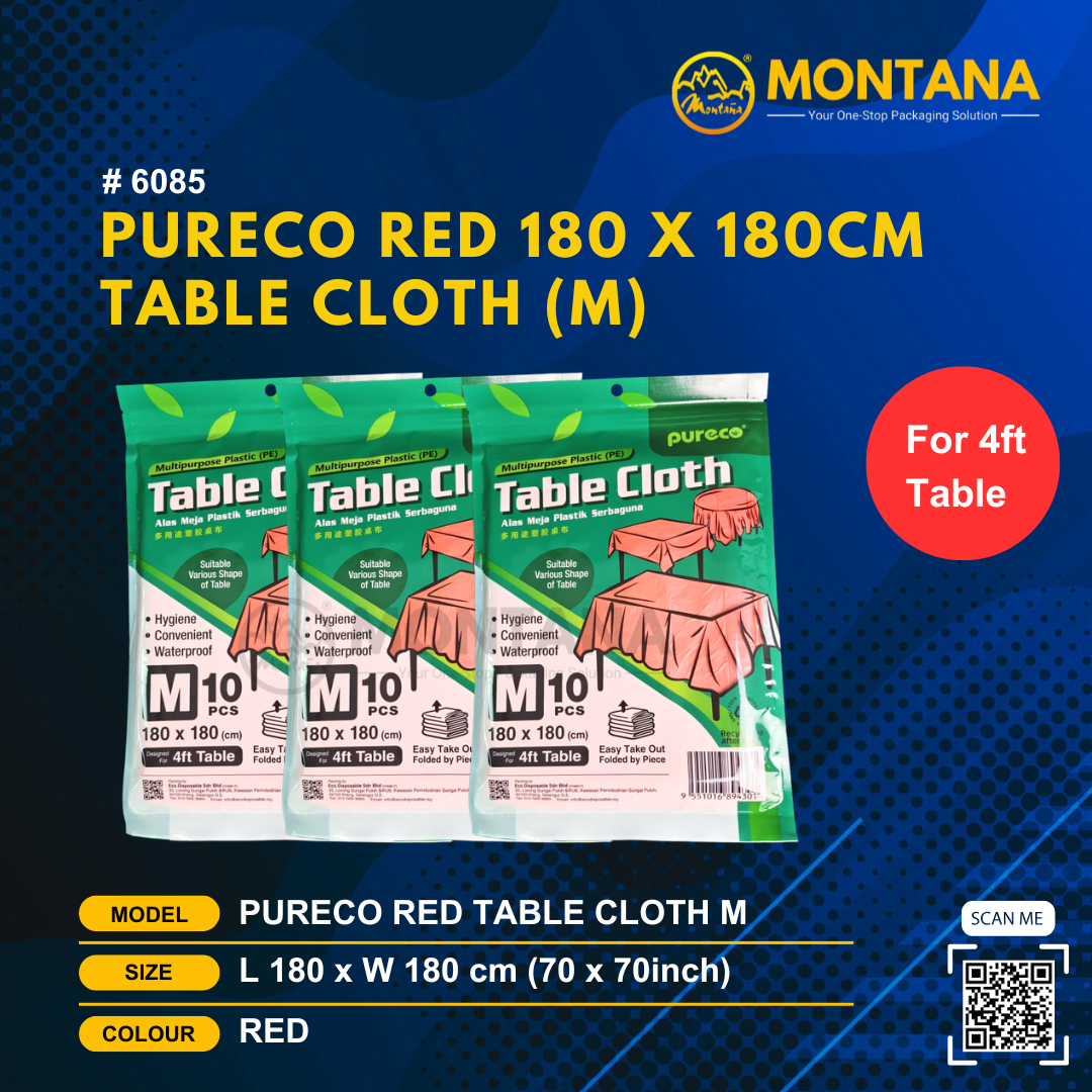 (6085) PURECO RED 180 X 180CM TABLE CLOTH (M)