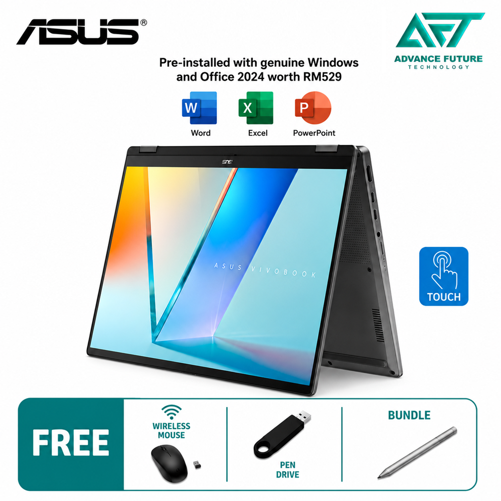Asus VivoBook 16 Flip TP3607S-ASI246WS 16" WUXGA OLED Touch 2-in-1 Laptop  Matte Gray ( Intel Core Ultra 7 258V, 32GB, 512GB SSD, Intel, W11, H&S 2024&M365 )
