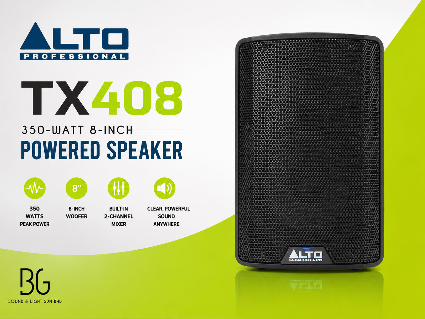 Alto Professional TX408 350W Active Powered Speaker – 8-Inch PA Loudspeaker with DSP, 1-Inch Tweeter & Built-in Mixer