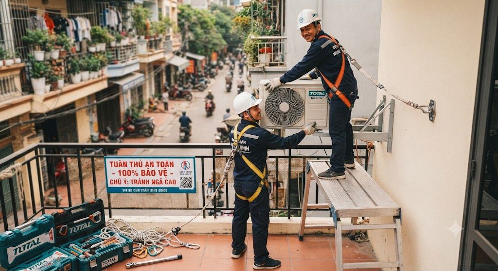 safe aircon installation at height procedures