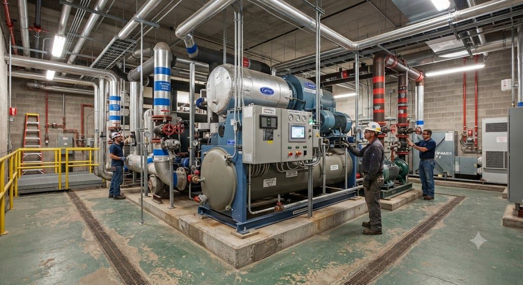 Water-cooled centrifugal chiller installation