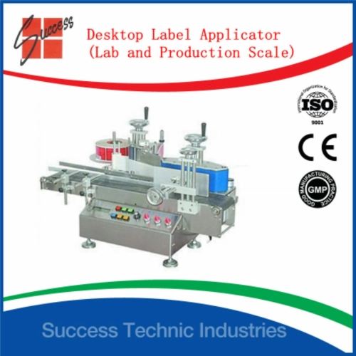 Desktop label applicator (lab and production labelling machine) for round bottle