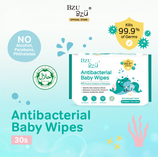 Bzu Antibacterial Baby Wipes - 30's Wipes / 80's x2 Value Pack