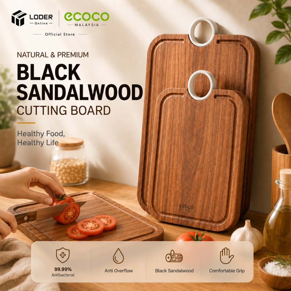 LODER ECOCO Black Sandalwood Cutting Board Natural Solid Wood Chopping Board Juice Groove Hardness Antibacterial 99.9%