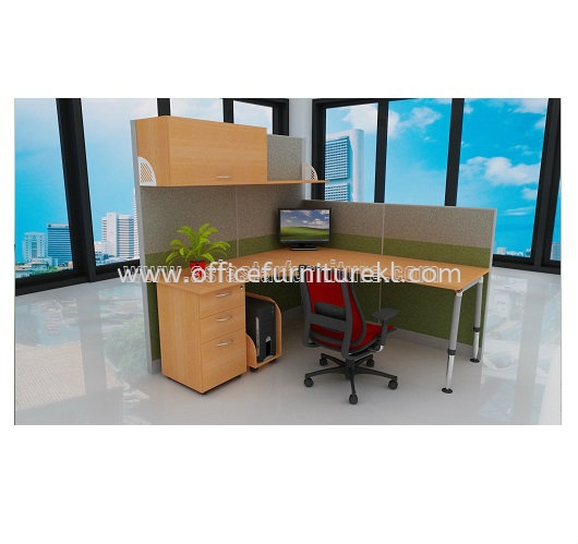 1 CLUSTER L-SHAPE WORKSTATION C/W FULL FABRIC PARTITION, MONOTUBE LEG, FIXED PEDESTAL 2D1F & CPU HOLDER - Partition Workstation Sunway Damansara | Partition Workstation KL Sentral | Partition Workstation Wangsa Maju