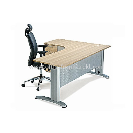 BERLIN MEJA PEJABAT / TULIS BENTUK L & LACI 4 TINGKAT TETAP (Color Boras Ash) - L-shape table Putra Permai | L-shape table Bangsar | L-shape table Sri Hartamas