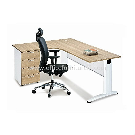 BERLIN L-SHAPE OFFICE TABLE / DESK & FIXED PEDESTAL 4D ABL 1815-4D (Color Boras Ash) - L-shape table Puchong | L-shape table Changkat Semantan | L-shape table Gombak