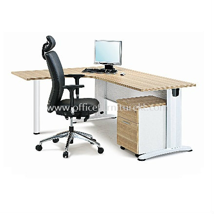 BERLIN L-SHAPE OFFICE TABLE / DESK & MOBILE PEDESTAL 3D ABL 1815-M + AB-YM3 (Color Boras Ash) - L-shape office table Bukit Gasing | L-shape office table One City | L-shape office table Batu Muda | L-shape office table Setia Eco Park