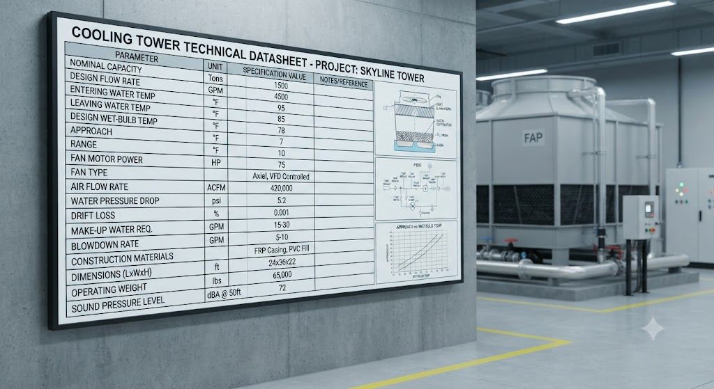 Cooling tower technical datasheet parameters