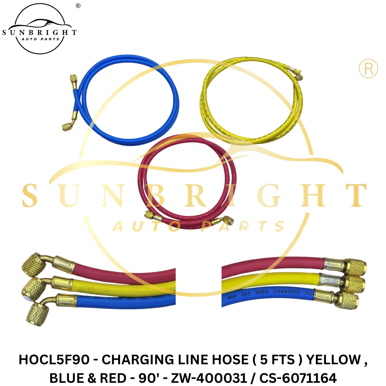 HOCL5F90 - CHARGING LINE HOSE ( 5 FTS ) YELLOW , BLUE & RED - 90' - ZW-400031 / CS-6071164