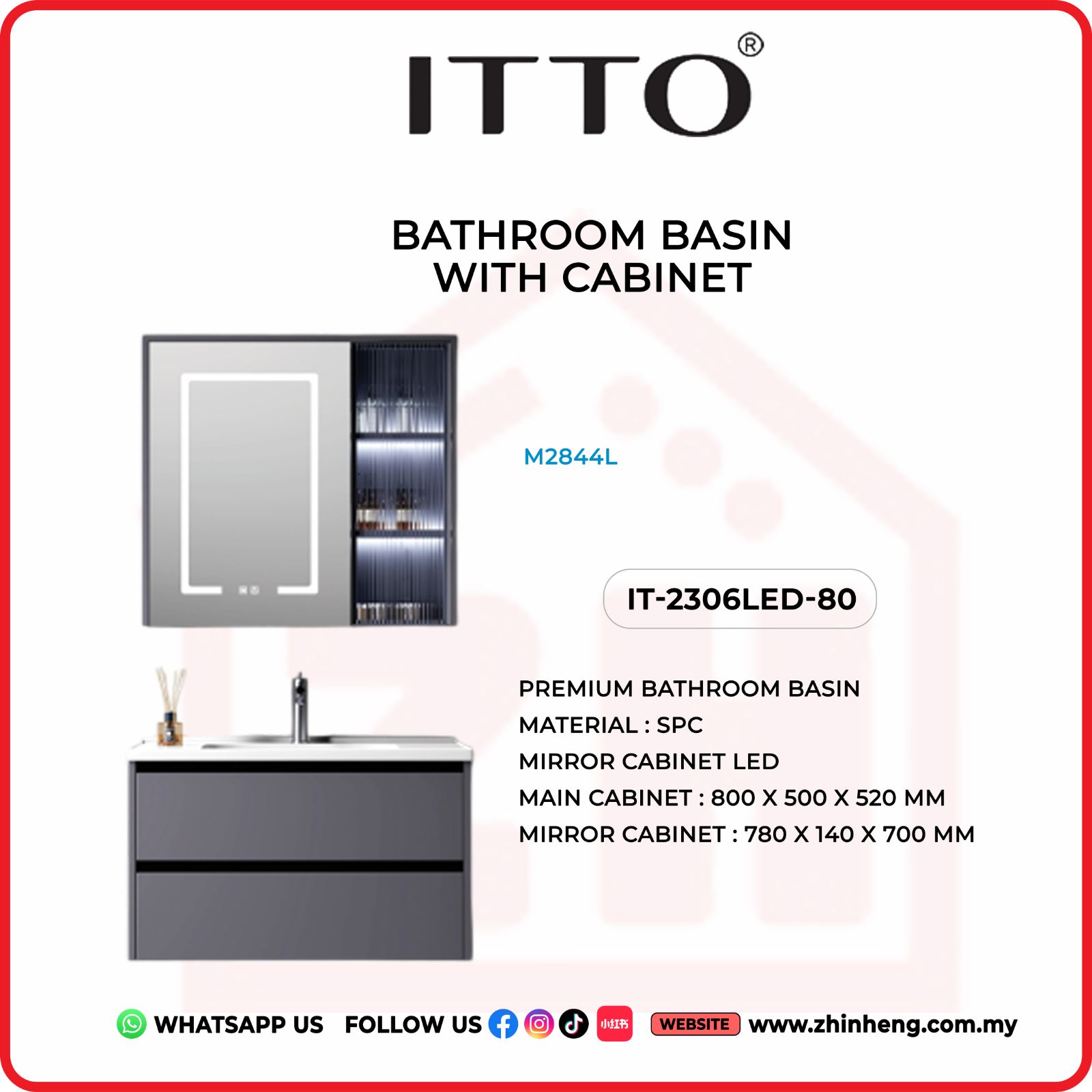 ​​​​​​​​​​​​​​ITTO BATHROOM BASIN WITH CABINET IT-2306LED-80