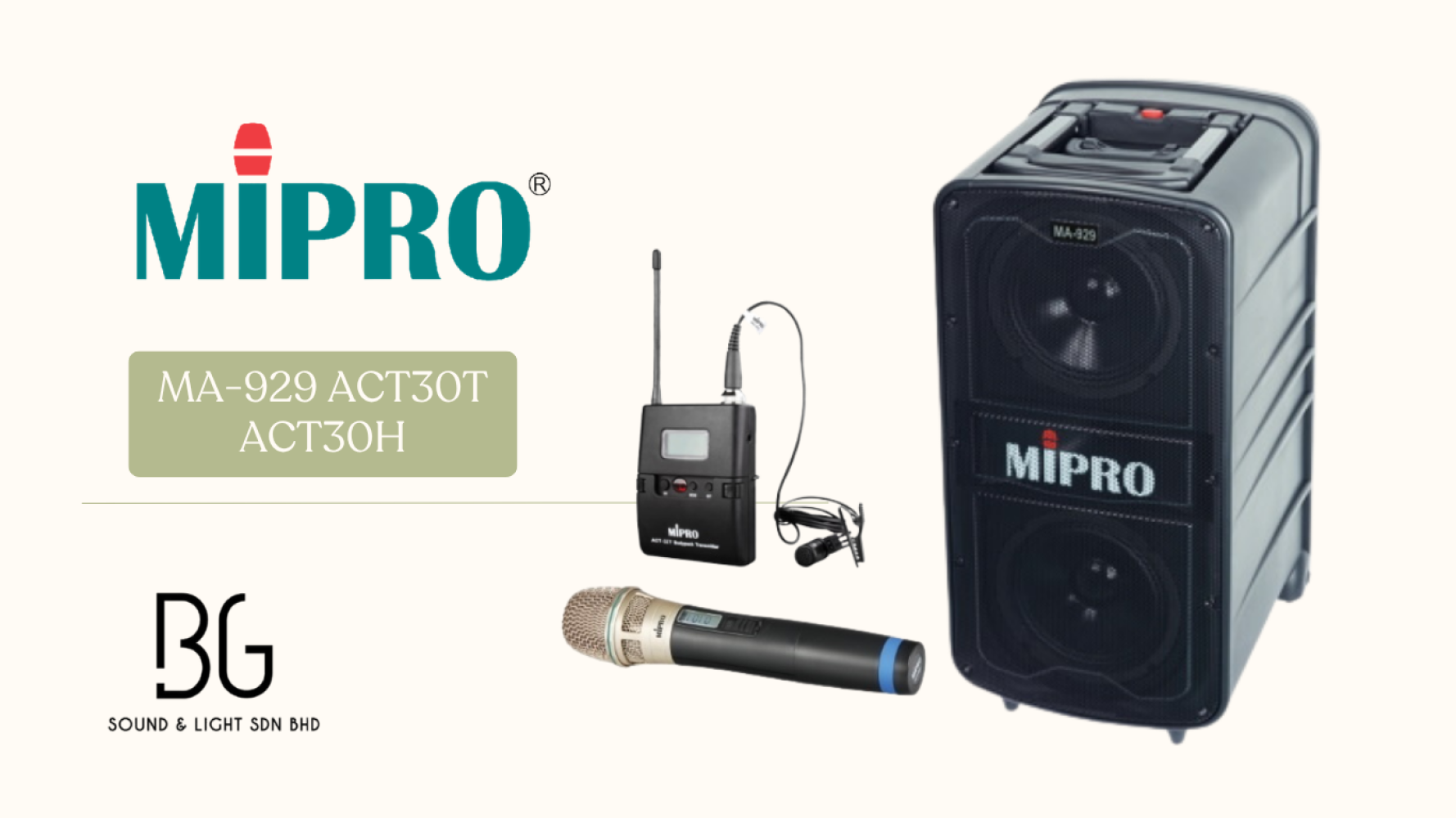 MIPRO MA-929 Portable Wireless PA System with ACT-32H Handheld & ACT-32T Lavalier Microphones (Dual Mic Combo Speaker Malaysia)