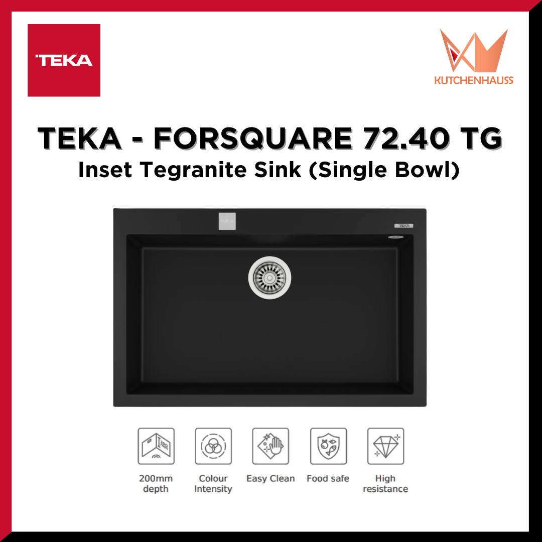 TEKA - 72cm Inset Tegranite Sink with Single Bowl | ForSquare 72.40 TG (Black)