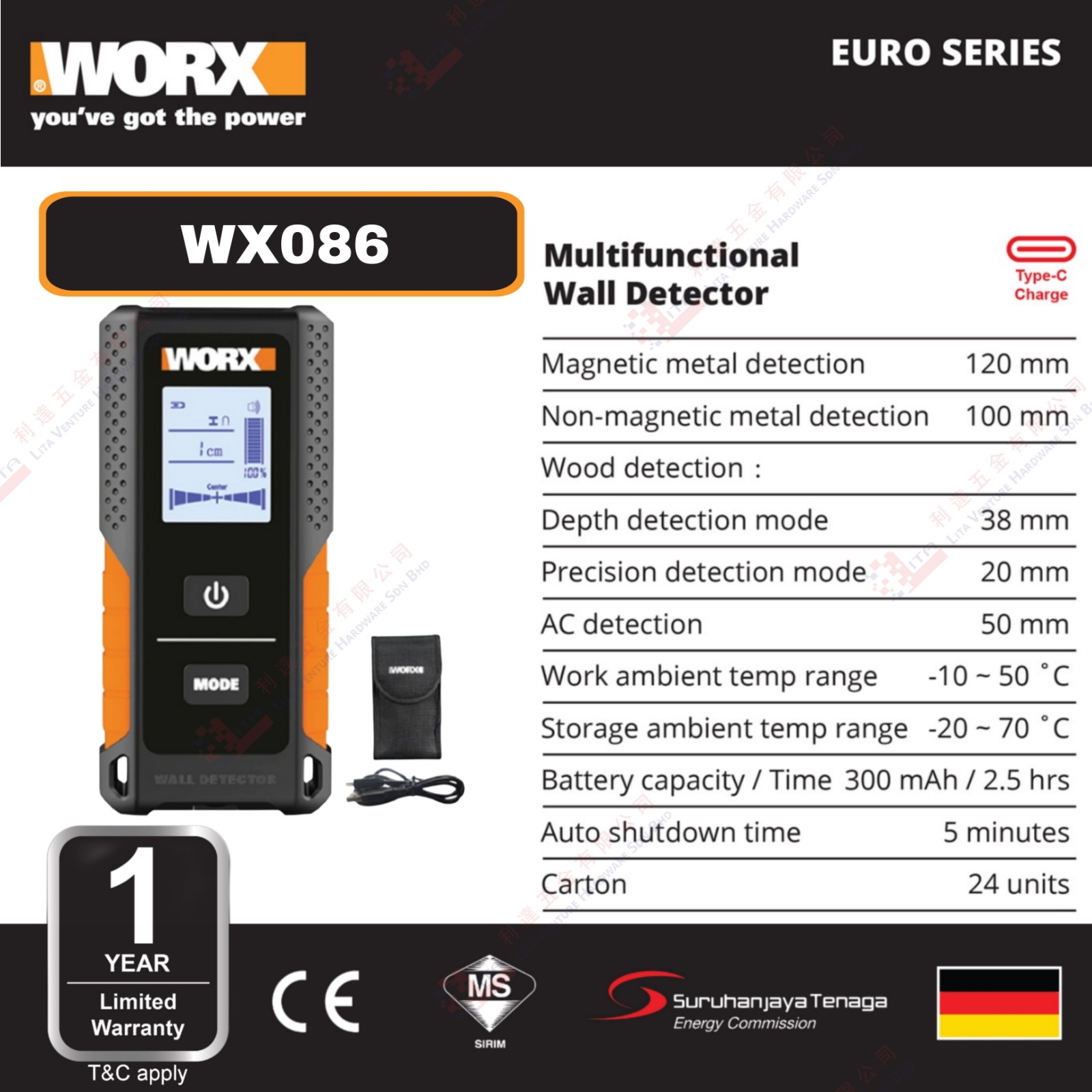 WORX BRAND MULTIFUNCTIONAL WALL DETECTOR - WX086