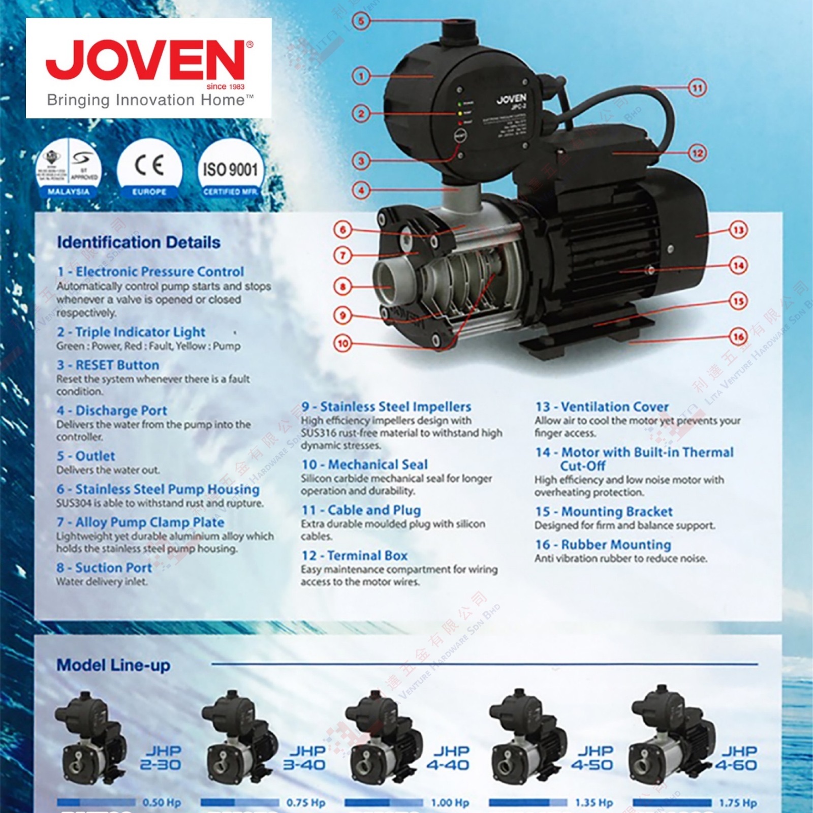 JOVEN BRAND WATER PRESSURE PUMP - JHP230 JHP340 JHP440 JHP450 JHP460