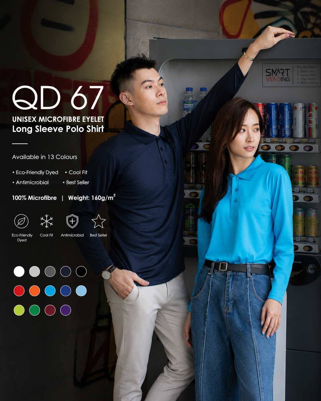 Quick Dry Long Sleeve Polo Shirt - QD67 (UNISEX)