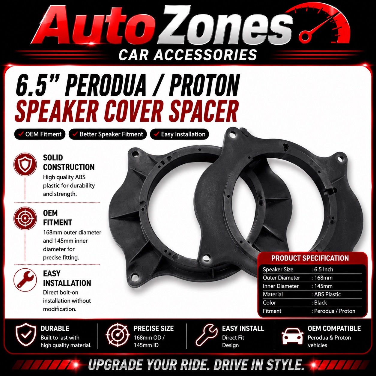 6''x9'' Convert To 6.5'' Speaker Adapter Mount Spacers Rings For Toyota 2pcs (1 pair)