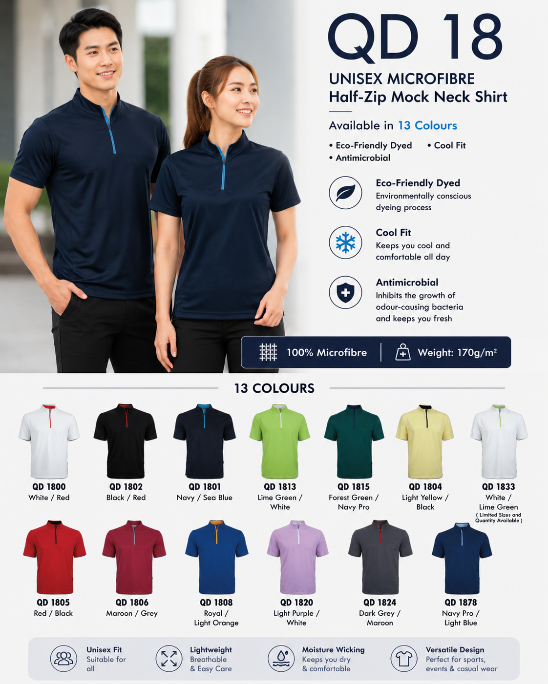 Unisex Microfibre Half-Zip Mock Neck Shirt - QD18