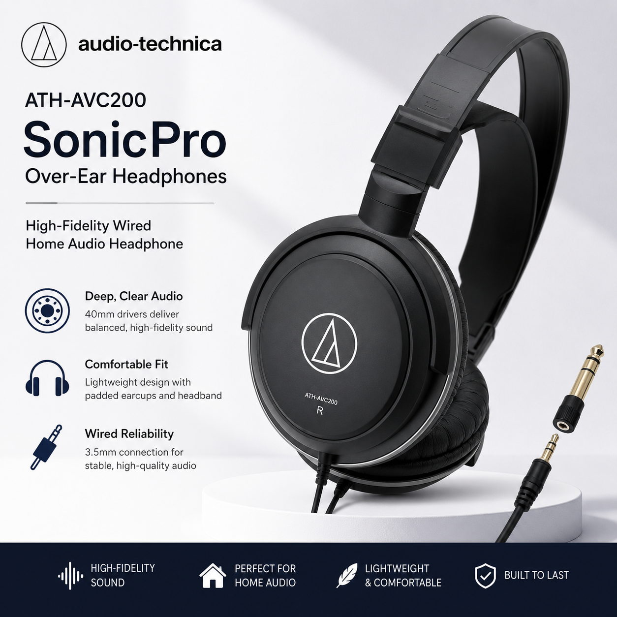 铁三角 Audio-Technica ATH-AVC200 SonicPro 头戴式耳机｜高保真封闭式监听耳机
