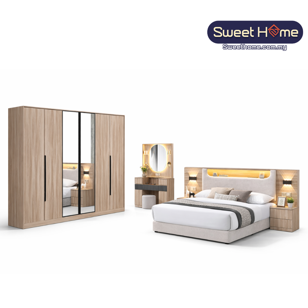 Bedroom Set ( BAT 6381 ) | Queen King Bedframe + Wardrobe + Dressing Table + Bedside Table Set