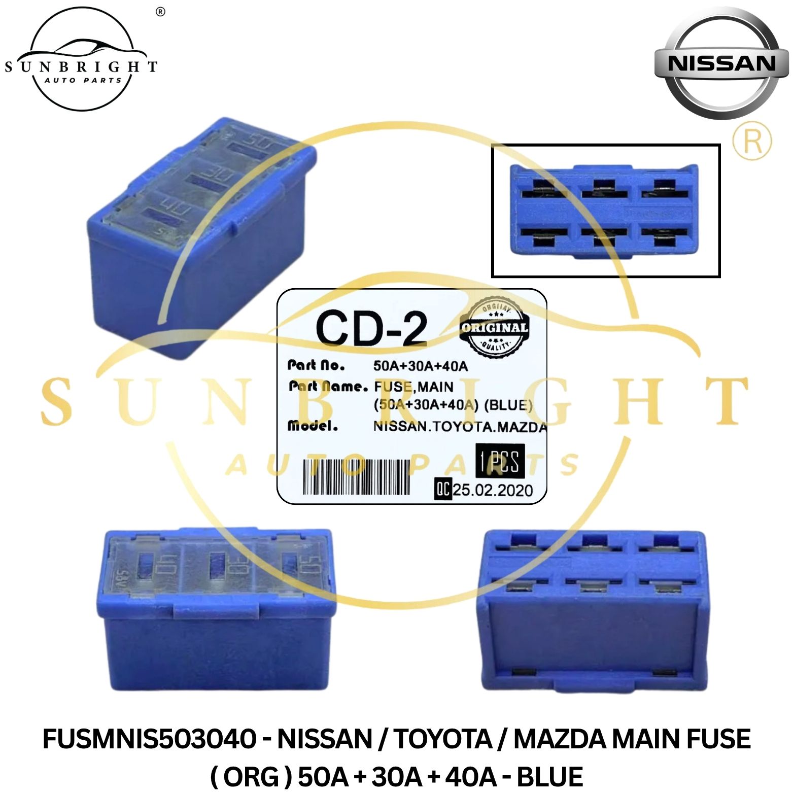 FUSMNIS503040 - NISSAN / TOYOTA / MAZDA MAIN FUSE ( ORG ) 50A + 30A + 40A - BLUE