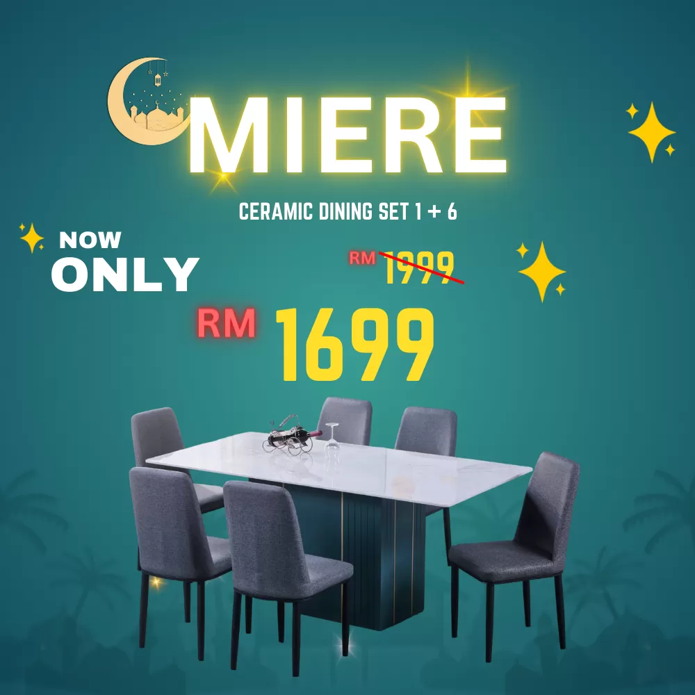 PROMOSI RAYA ! WL MIERE Full Marble 1+6 Dining Set | Dining Room Furniture