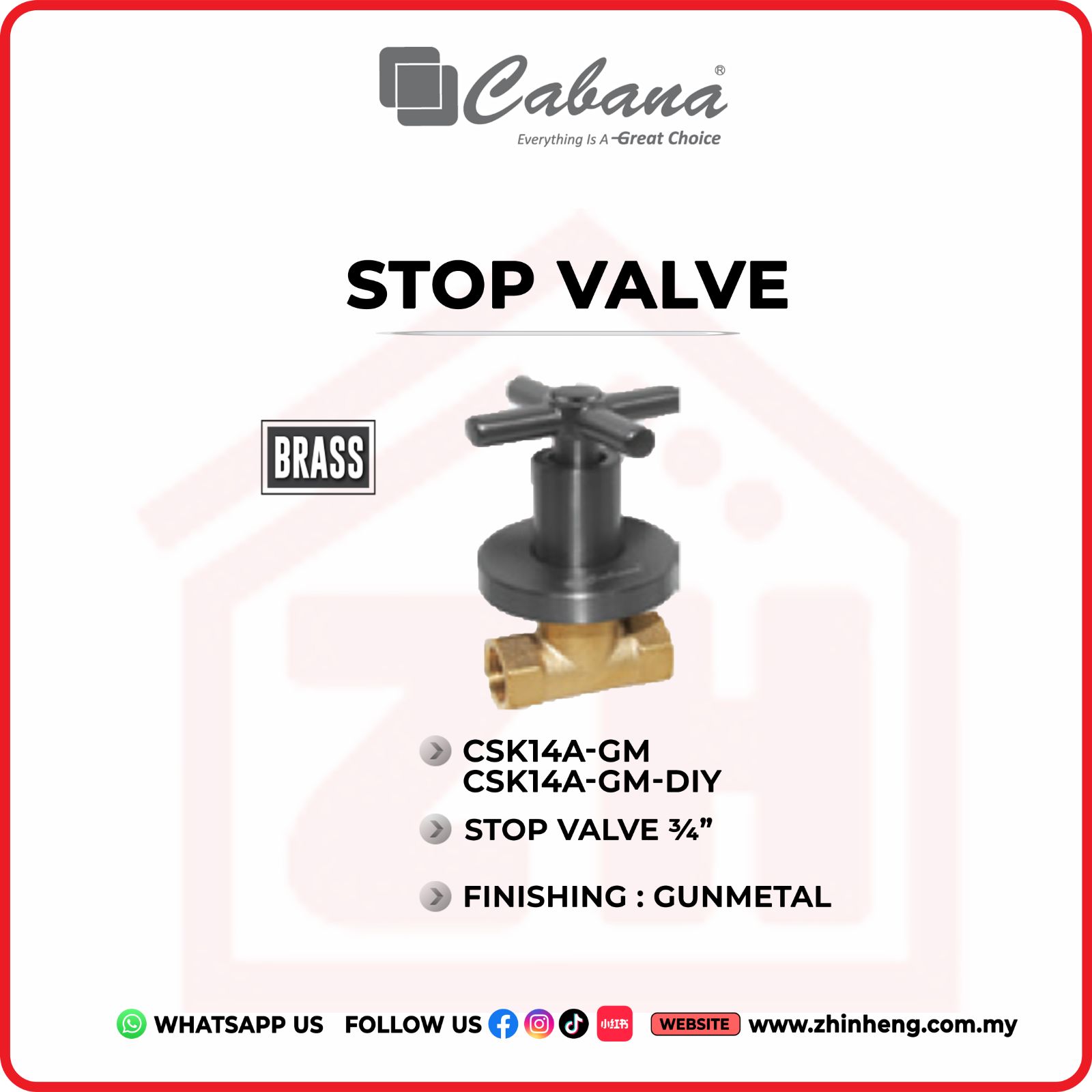 CABANA STOP VALVE 3/4"   CSK14A-GM & CSK14A-GM-DIY