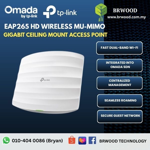 OMADA TP-LINK EAP265 HD: AC1750 Wireless MU-MIMO Gigabit Ceiling Mount Access Point