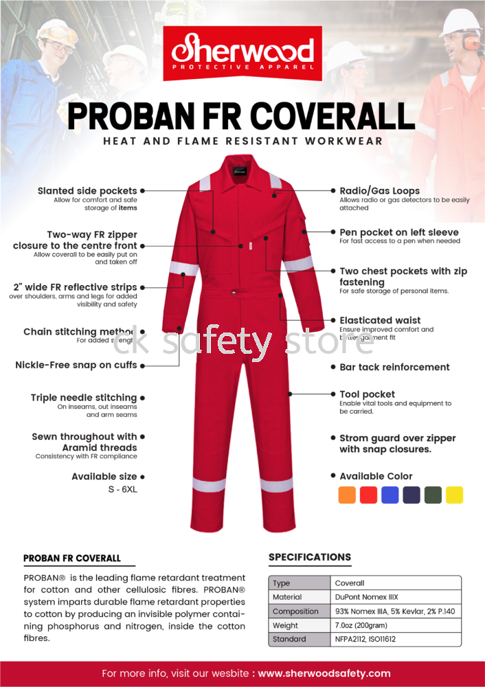 SHERWOOD PROBAN FIRE RETARDANT COVERALL (FRC) BODY PROTECTION & UNIFORM ...