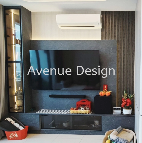 Melamine TV Cabinet + Fluted Panel + Display Cabinet at The Waltz Residence OUG