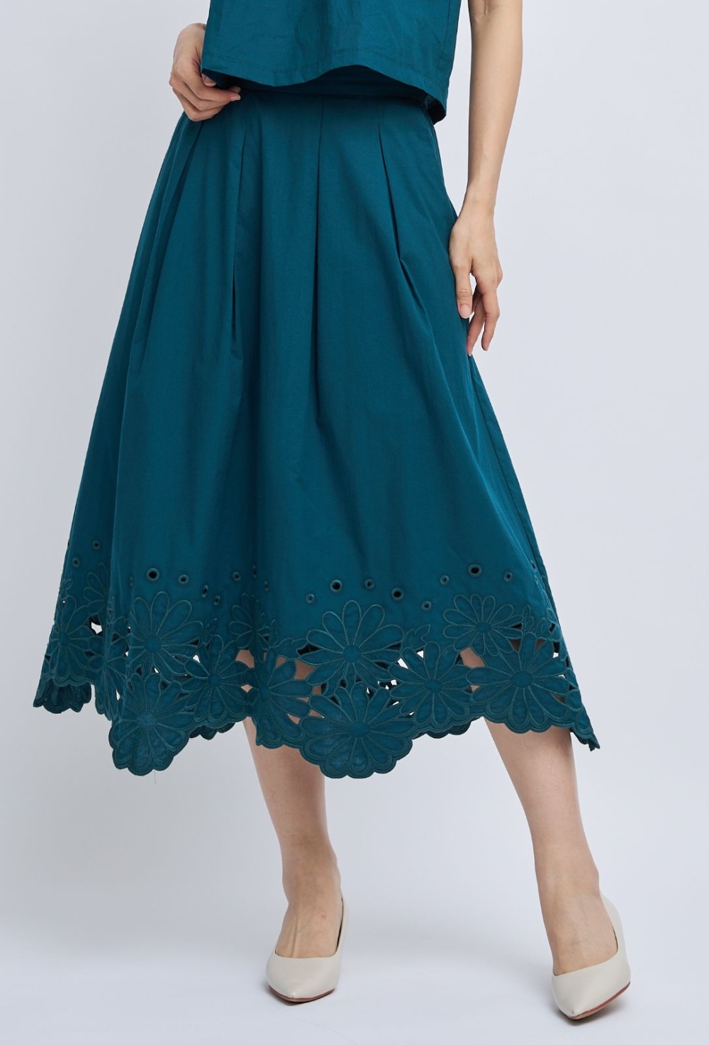 Elora Cotton Lace Midi Skirt