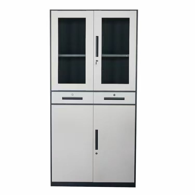 Half Glass Steel Cabinet with Middle Drawer c/w Swing Door