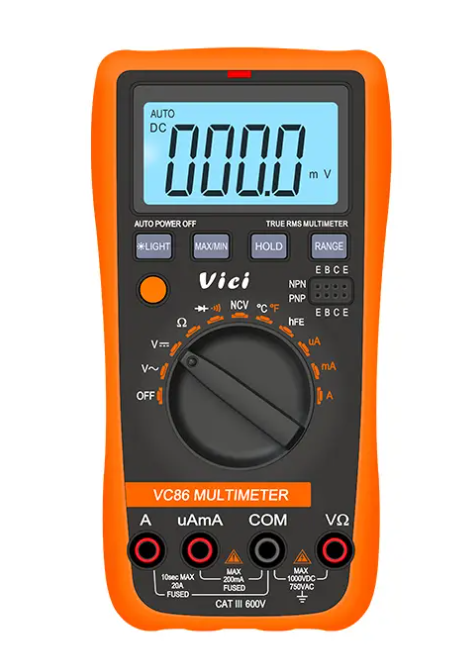 Vici VC86 True RMS, NCV tests, Max/Min tests, Data hold, Backlight.