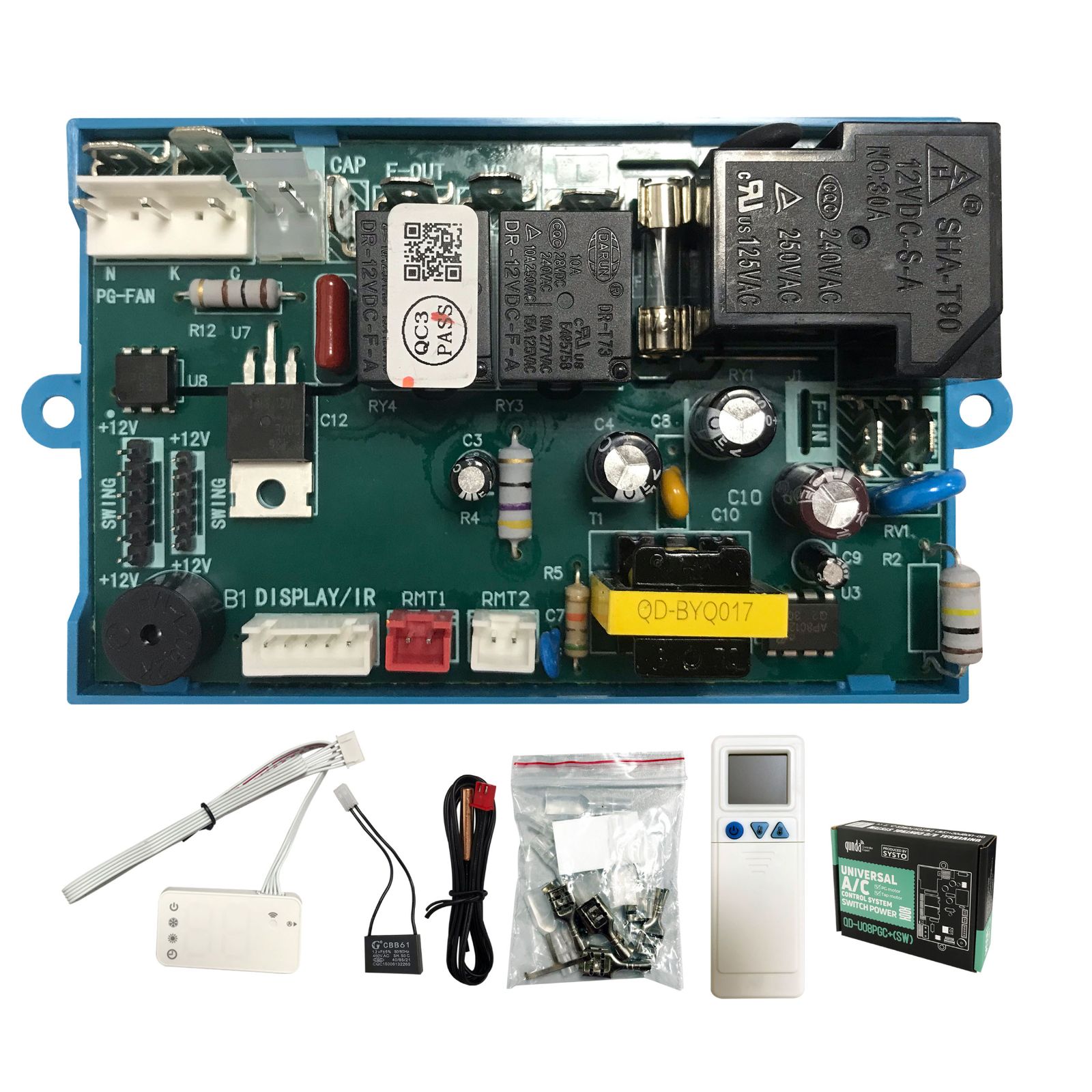 QD-U08PGC+ (SW) Siri PG Motor Sistem Kawalan Air Cond Split Universal | Papan PCB Voltan Luas 100–240V dengan Panel Digital & Keserasian Dual Motor