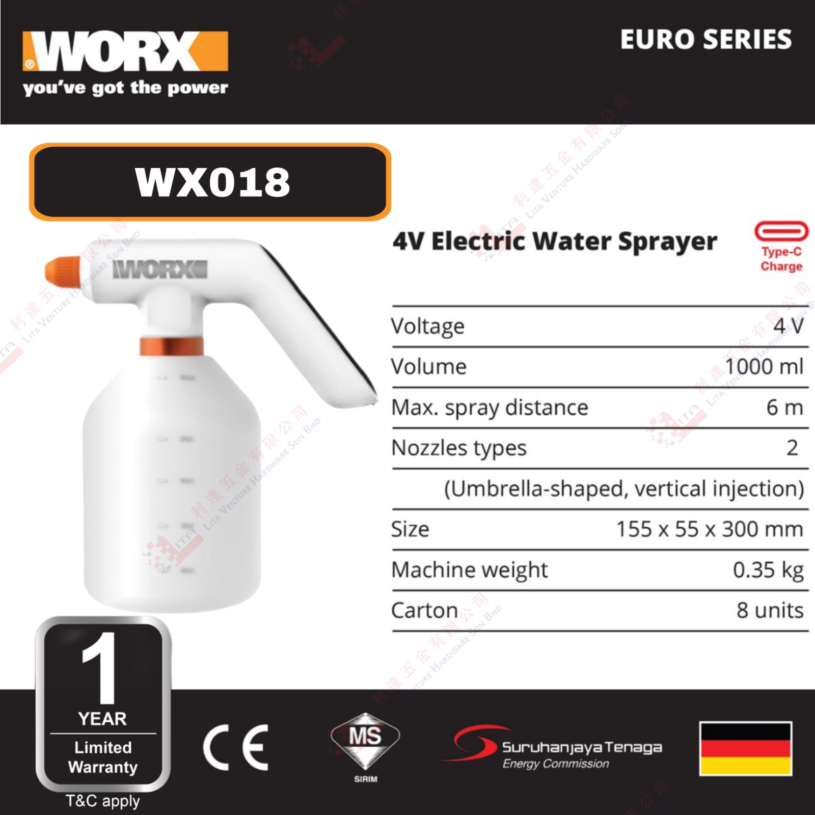 WORX BRAND 4V ELECTRIC WATER SPRAYER - WX018