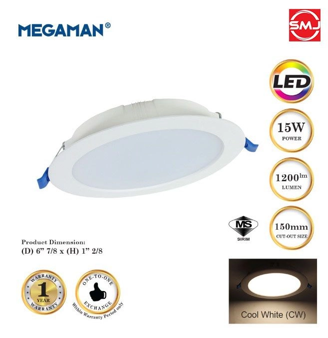 Megaman MQTL1119-Y/15W 6" 4000k Cool White LED Downlight (Round)