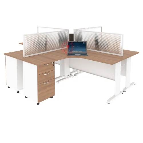 MJ L-Shape Workstation Cluster of 4 / Office Table Workstation / Meja Pejabat Kerja / Meja office