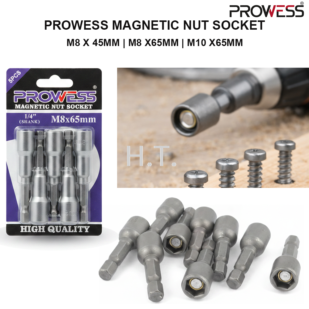 PROWESS MAGNETIC NUT SOCKET | MAGNETIC IMPACT NUT DRIVER SOCKET | PROFESSIONAL FASTENING TOOL M8 X 45MM | M8 X65MM | M10 X65MM ( PW40-5345 | PW40-5365 | PW40-5465 )