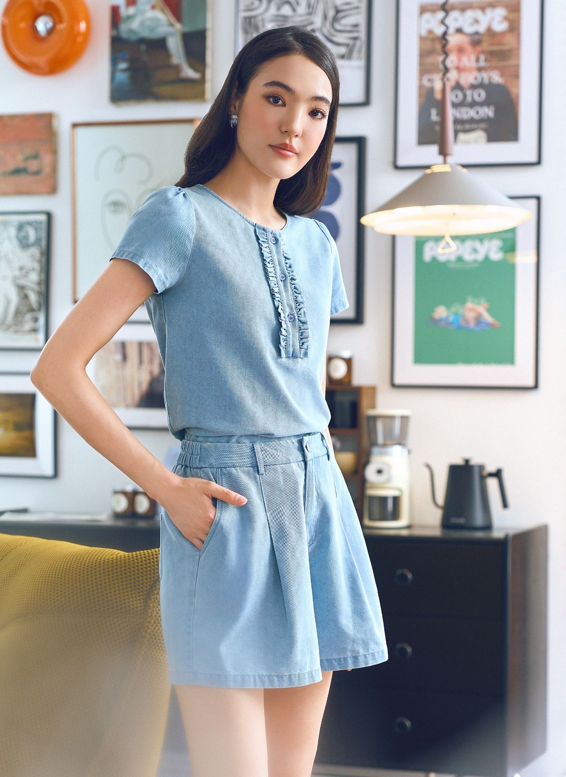 Sky Ruffle Denim Blouse
