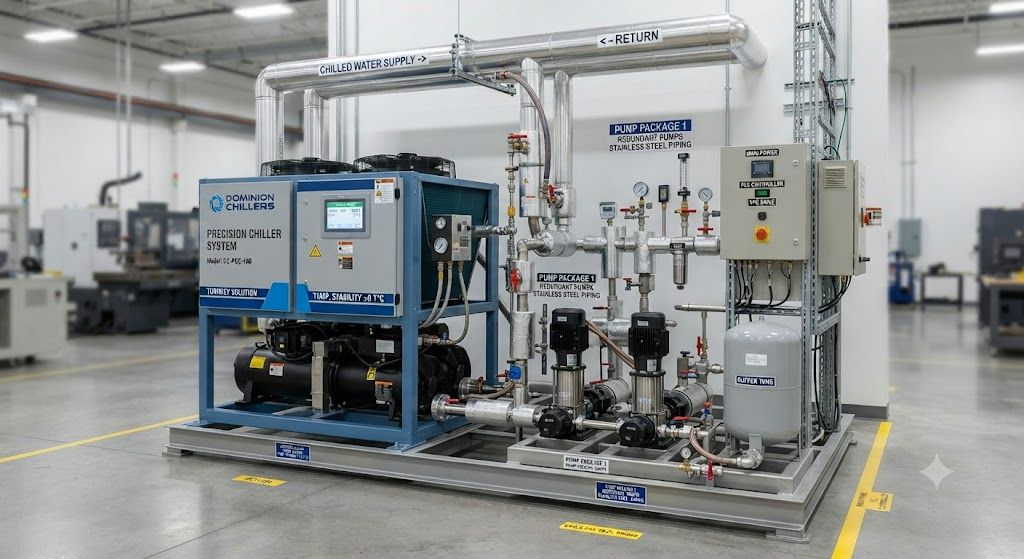 Turnkey precision cooling chiller setup