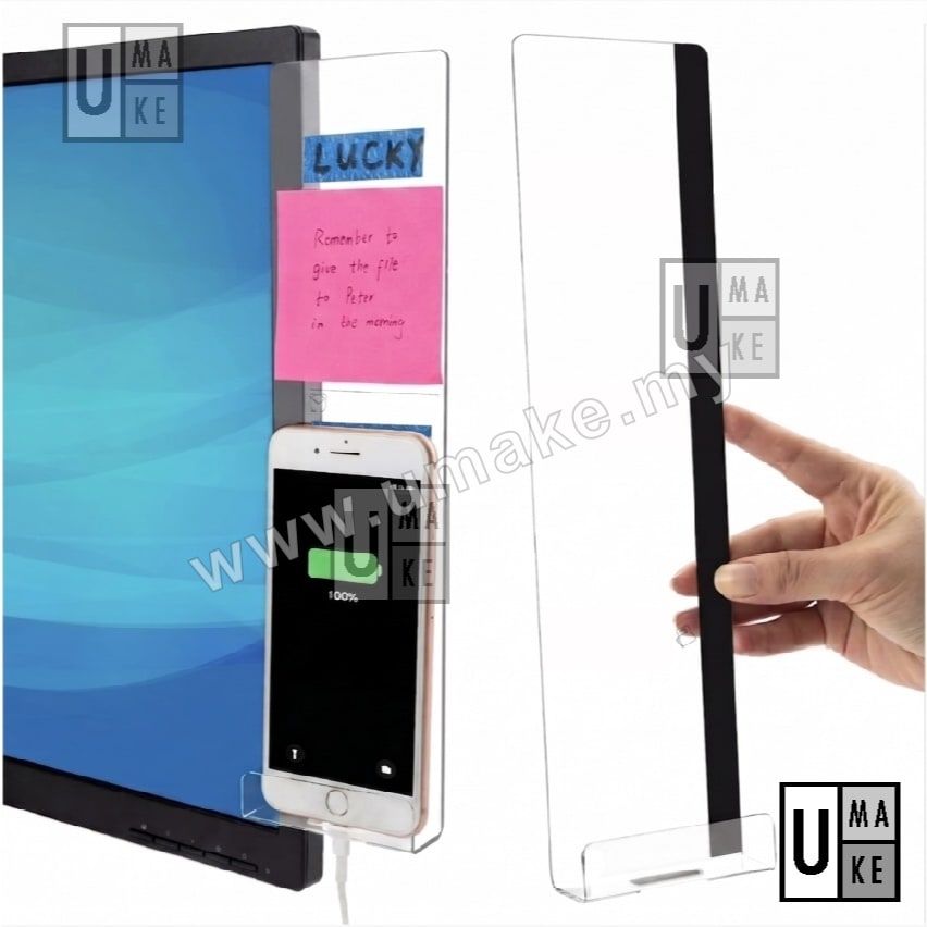 Acrylic Monitor Memo Board | Computer Side Notes Board with Phone Holder